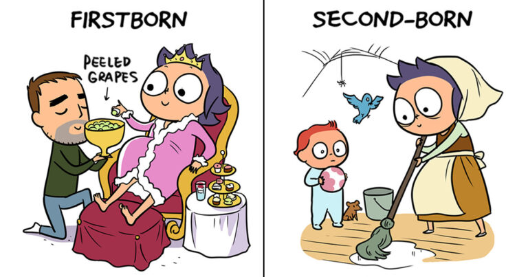 Artist Draws 16 Comics That Hilariously Nailed First-Born Vs. Second-Born
