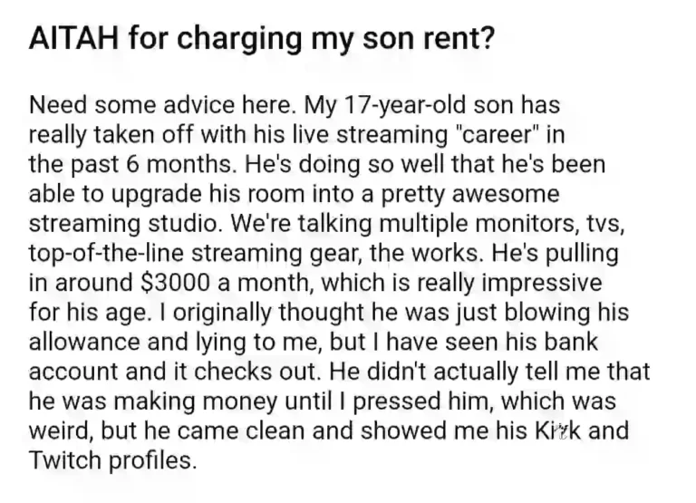 AITAH for charging my son rent?